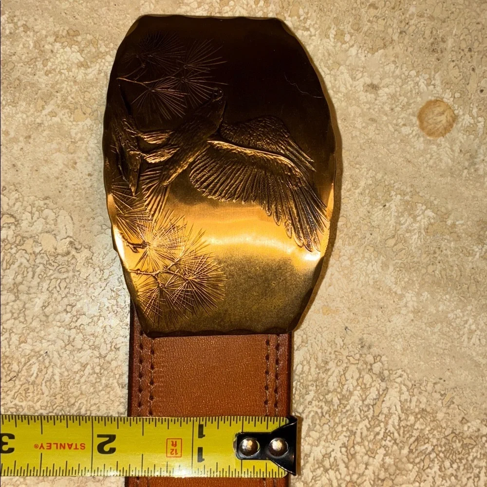 NATALE brass Eagle buckle on Leather Belt, XL VTG Exquisite artisan piece Unisex